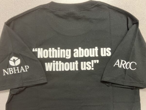 Black CCAPP T-shirt with "Nothing about us without us!" - Image 3